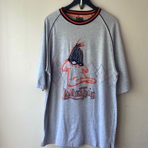 VINTAGE LOT 29 LUXE Daffy Duck Looney Tunes Embroidered Gray Shirt Men's Size XL